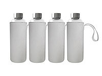 Rosenstein & Söhne 4er-Set Trinkflaschen aus Borosilikat-Glas mit Neopren-Hülle, 750 ml