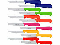 Rosenstein & Söhne 12er-Set bunte Frühstücksmesser mit Wellenschliff, 11,4cm Klingenlänge; Messerschärfer für Keramik- und Stahlmesser Messerschärfer für Keramik- und Stahlmesser Messerschärfer für Keramik- und Stahlmesser 